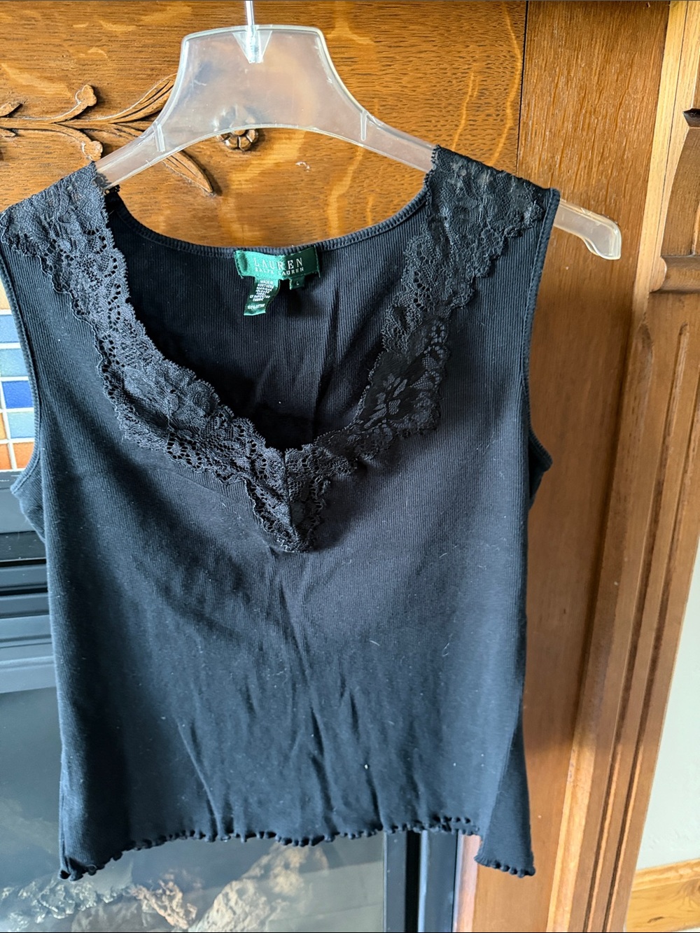 Lauren Ralph Lauren Black Lace-Trim Sleeveless Camisole